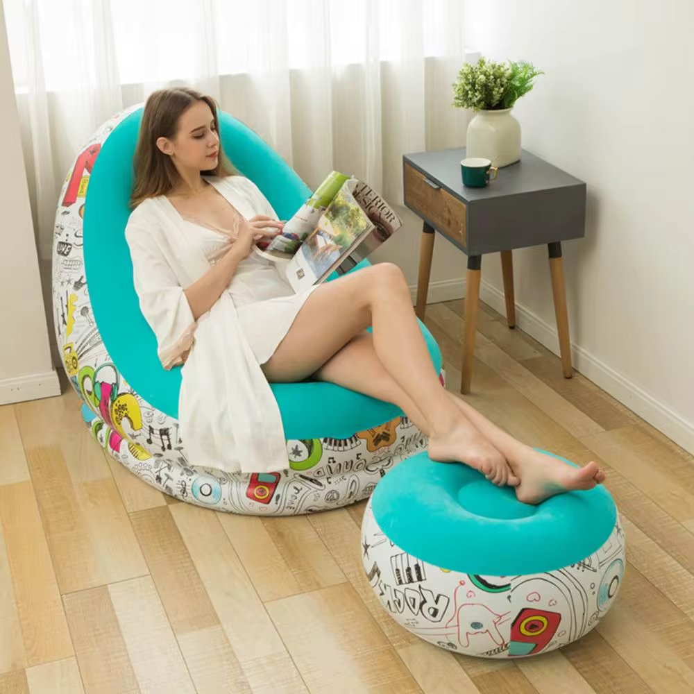 Macaron Design Inflatable Air Sofa With Foot Rest - nagnail.lk